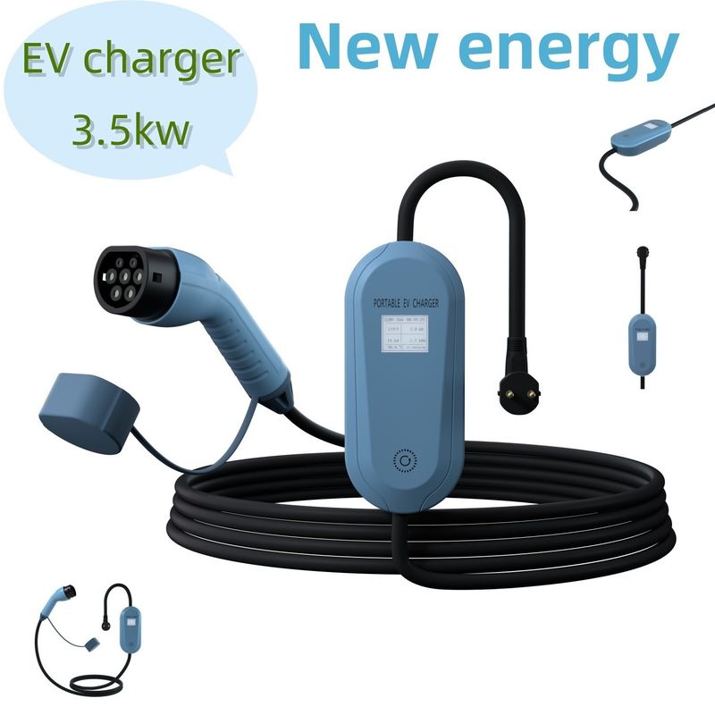 Mavi taşınabilir EV şarj istasyonu 3.5kw Mobil EV şarj cihazı Yol kenarında kullanım için