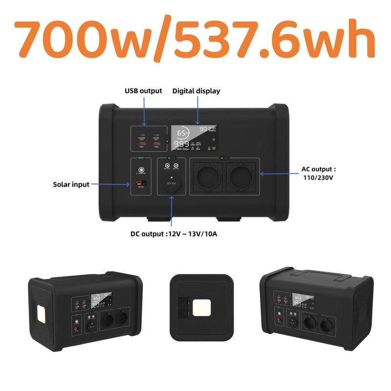 Taşınabilir Güneş Enerjisi Santrali için 18V/6A Max Güneş Girişi 700W Şebeke dışı Güneş Jeneratörü