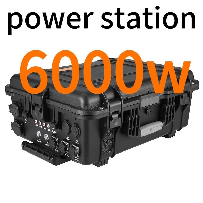 Siyah 6kw Elektrik İstasyonu ABS Alaşım Dış Açık Maceralar için Taşınabilir Güç kaynağı