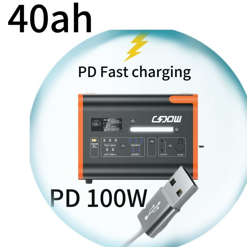 40ah Güneş Jeneratörü Güç Soketi 2200W Taşınabilir Kamp Güneş Enerji Santrali Turuncu Siyah